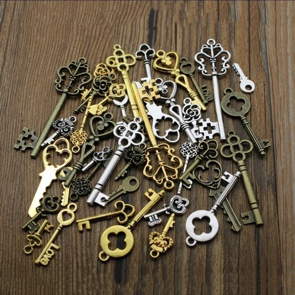 Key charms lot brass and silver